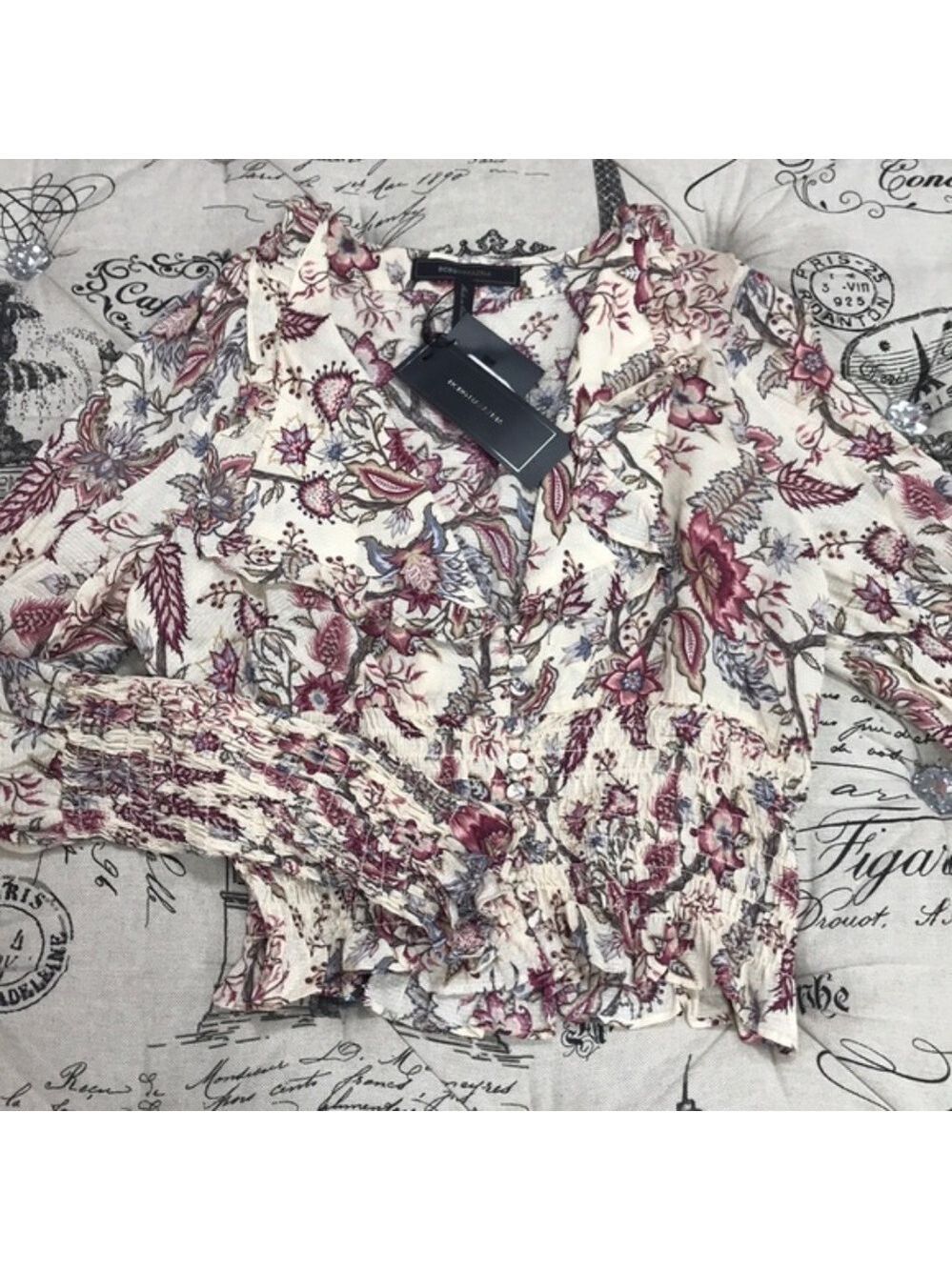 BCBGMAXAZRIA Floral-Print Flounce Blouse - Picture 4 of 8